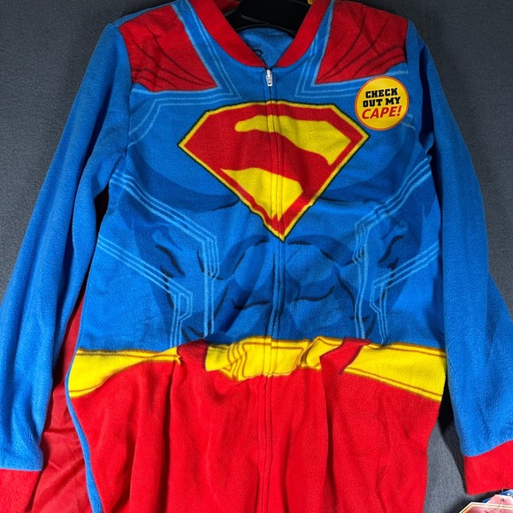Superman Fleece Pajamas Boys L 10-12 Costume One Piece Flame Resistant NWT - Picture 2 of 10